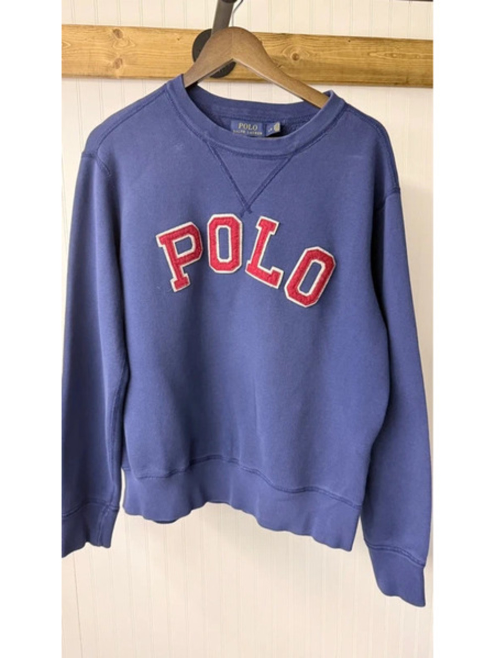 vintage Polo Ralph Lauren blue sweatshirt felt spell out large streetwear Y2K